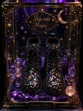 Unique Black Sequin Lace-Up Boots - Sparkling Multicolor ✨ 💕